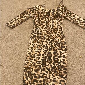 Brown and Black Leopard Bodycon 3/4  Sleeve Dress for a Night Out
